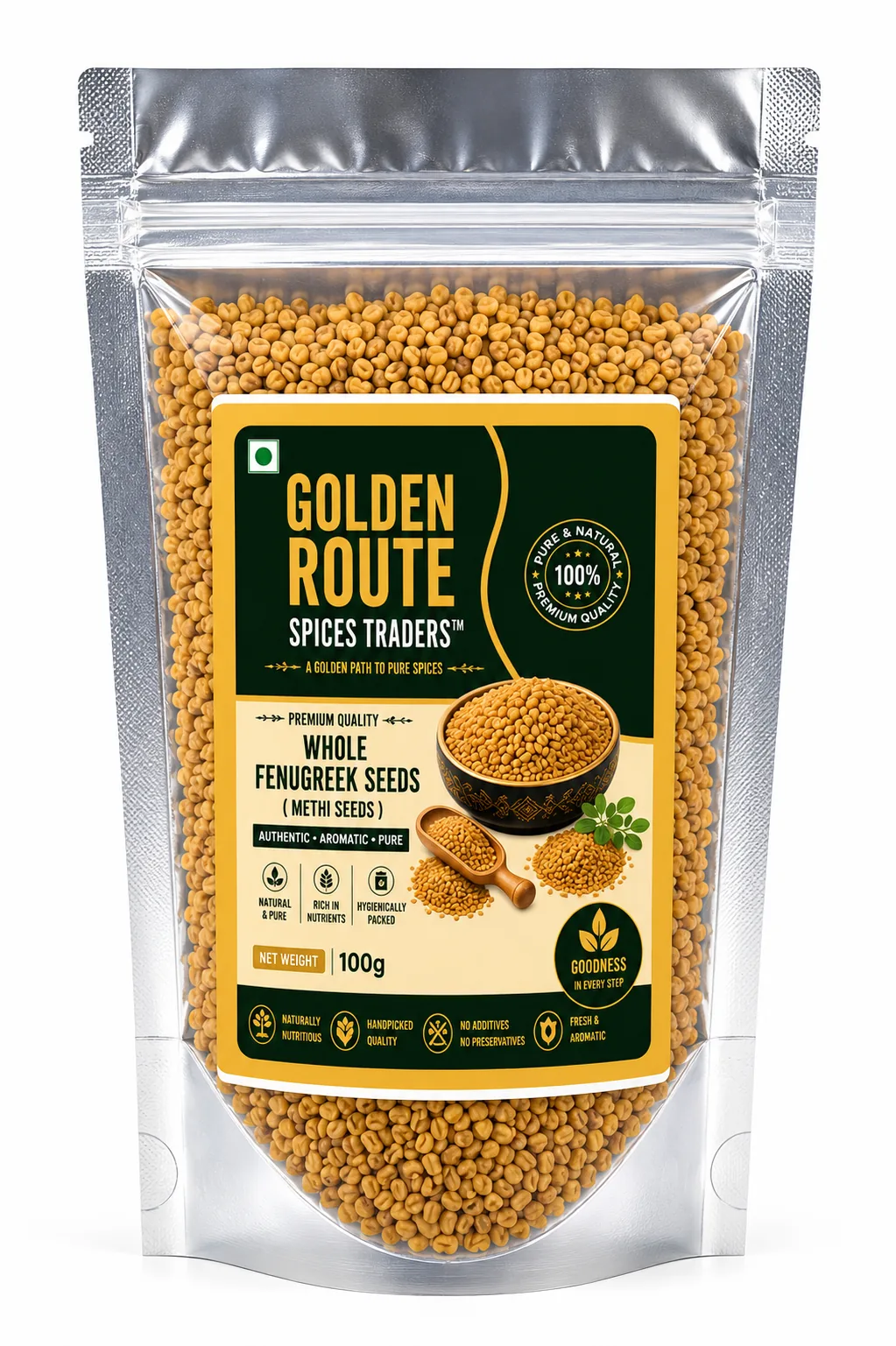 Fenugreek Seeds 100g retail pack by Golden Route Spices Traders