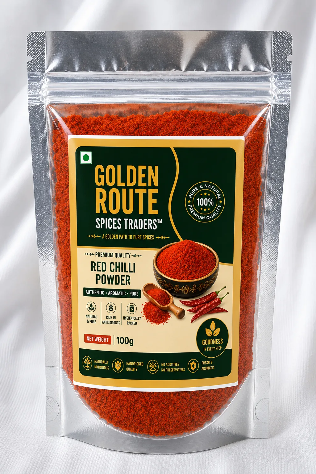 Red Chilli Powder 100g retail pack by Golden Route Spices Traders