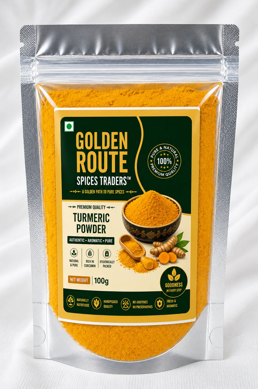 Golden turmeric powder